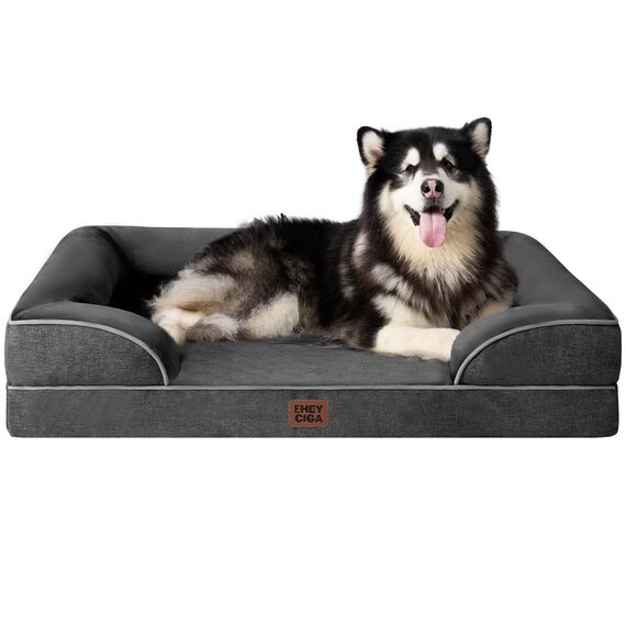 EHEYCIGA Orthopädisches Hundebett Grosse Hunde, 132x104cm, Memory Foam Hundekorb XXL, Waschbar Hundesofa Wasserdicht rutschfest, Hundecouch mit Hohem Rand, Dunkelgrau