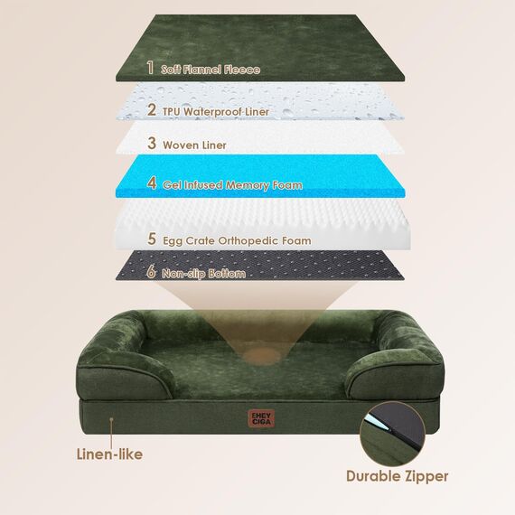 EHEYCIGA Orthopädisches Hundebett Grosse Hunde, 122x89cm, Memory Foam Hundekorb XXL, Waschbar Hundesofa Wasserdicht rutschfest, Hundecouch mit Hohem Rand, Dunkel Grün