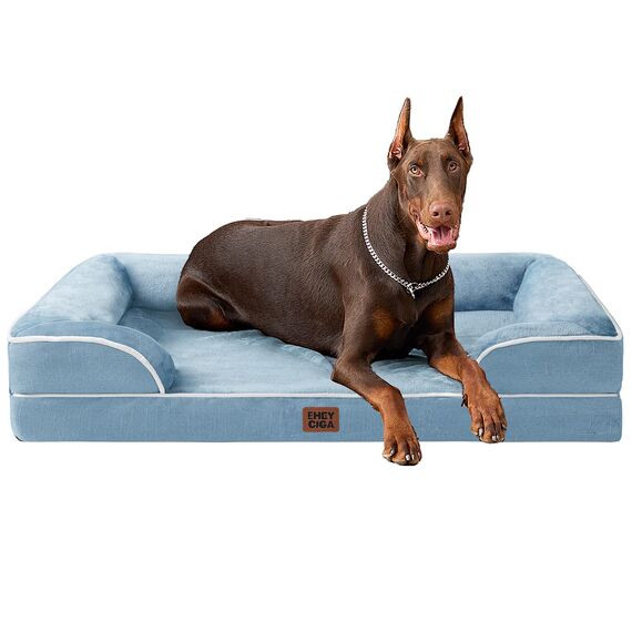 EHEYCIGA Orthopädisches Hundebett Grosse Hunde, 122x89cm, Memory Foam Hundekorb XXL, Waschbar Hundesofa Wasserdicht rutschfest, Hundecouch mit Hohem Rand, Hellblau