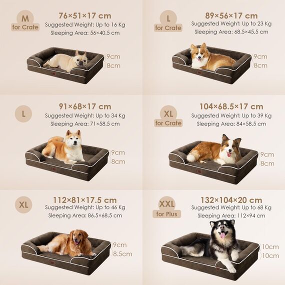 EHEYCIGA Orthopädisches Hundebett Grosse Hunde, 122x89cm, Memory Foam Hundekorb XXL, Waschbar Hundesofa Wasserdicht rutschfest, Hundecouch mit Hohem Rand, Braun