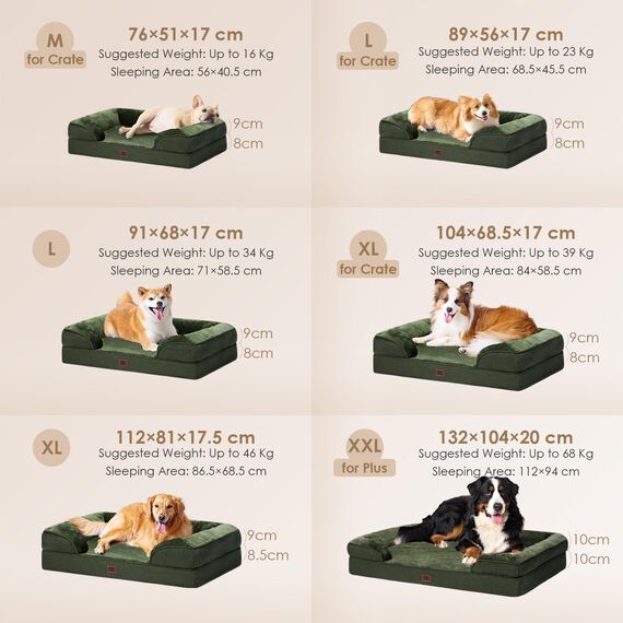 EHEYCIGA Orthopädisches Hundebett Grosse Hunde, 122x89cm, Memory Foam Hundekorb XXL, Waschbar Hundesofa Wasserdicht rutschfest, Hundecouch mit Hohem Rand, Dunkel Grün