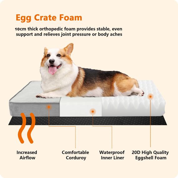 HMTOPE Orthopädisches Hundebett, 10cm Dicke Hundekissen für Grosse Hunde, Abnehmbar und Waschbar Hundematte, rutschfeste Unterseite, Wasserdichtes Innenfutter, 120 cm, Hellgrau