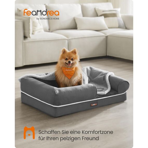 Feandrea Orthopädisches Hundebett, Hundekissen, Hundekorb, weiche Polsterung, Hundesofa, erhöhte Ränder, Bezug abnehmbar und waschbar, 76 x 51 x 18 cm, rutschfeste Unterseite, hellgrau PGW074G02V1