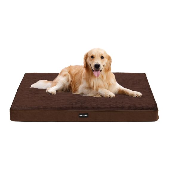 HMTOPE Orthopädisches Hundebett, 10cm Dicke Hundekissen für Mittelgroße Hunde, Grosse Hunde, Abnehmbar und Waschbar Hundematte, rutschfeste Unterseite, Wasserdichtes Innenfutter, 112 cm, Braun