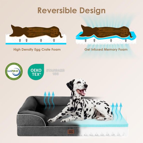 EHEYCIGA Orthopädisches Hundebett Grosse Hunde, 132x104cm, Memory Foam Hundekorb XXL, Waschbar Hundesofa Wasserdicht rutschfest, Hundecouch mit Hohem Rand, Dunkelgrau