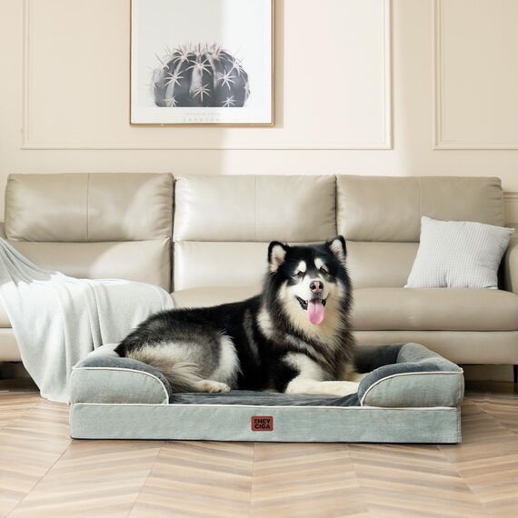 EHEYCIGA Orthopädisches Hundebett Grosse Hunde, 132x104cm, Memory Foam Hundekorb XXL, Waschbar Hundesofa Wasserdicht rutschfest, Hundecouch mit Hohem Rand, Gräuliches Grün
