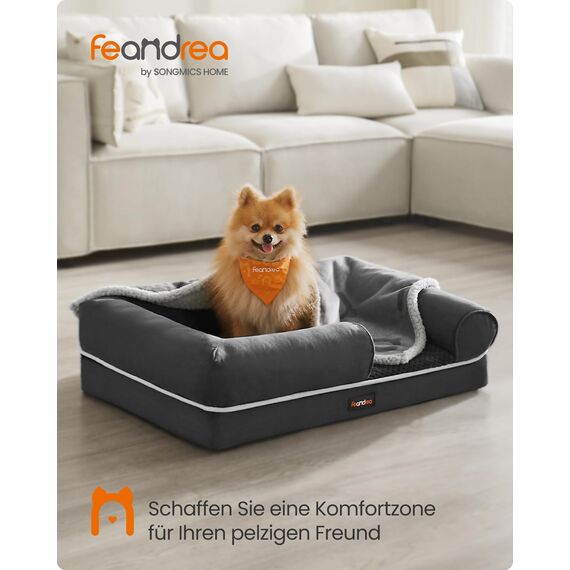 Feandrea Orthopädisches Hundebett, Hundekissen, Hundekorb, weiche Polsterung, Hundesofa, erhöhte Ränder, Bezug abnehmbar und waschbar, 76 x 51 x 18 cm, rutschfeste Unterseite, dunkelgrau PGW074G01V1