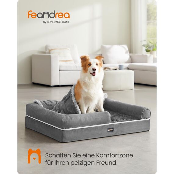 Feandrea Orthopädisches Hundebett, Hundekissen, Hundekorb, weiche Polsterung, Hundesofa, erhöhte Ränder, Bezug abnehmbar und waschbar, 91 x 63 x 18 cm, rutschfeste Unterseite, hellgrau PGW076G02V1