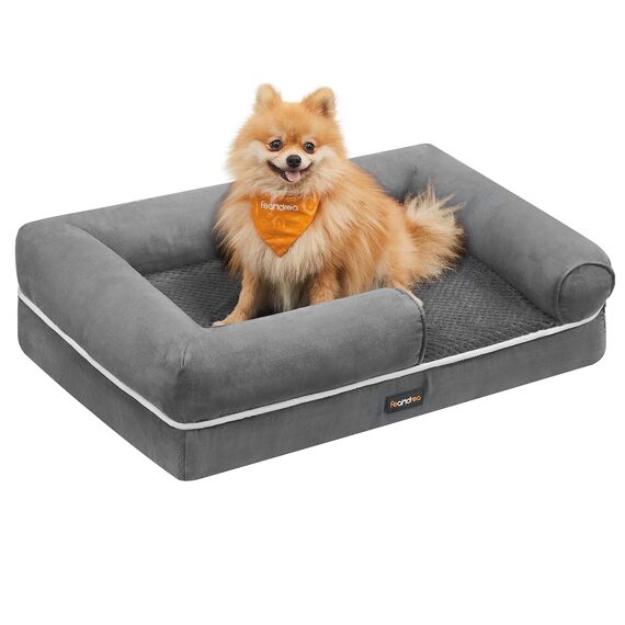 Feandrea Orthopädisches Hundebett, Hundekissen, Hundekorb, weiche Polsterung, Hundesofa, erhöhte Ränder, Bezug abnehmbar und waschbar, 76 x 51 x 18 cm, rutschfeste Unterseite, hellgrau PGW074G02V1