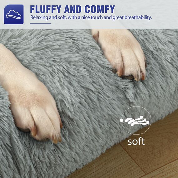 KSIIA Hundebett Grosse Hunde Waschbar, Plüsch Hundekissen flauschig, 105x70cm, rutschfeste Unterseite, Hundematte für große, mittelgroße Hunde, Hundekorb Hundematratze Haustierbett Grau