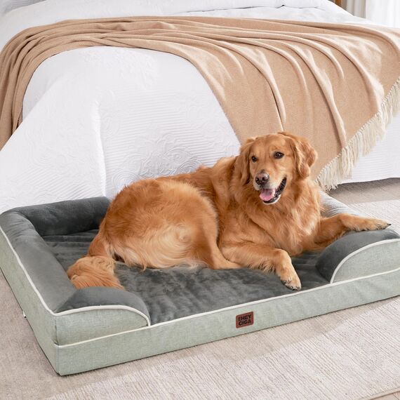 EHEYCIGA Orthopädisches Hundebett Grosse Hunde, 122x89cm, Memory Foam Hundekorb XXL, Waschbar Hundesofa Wasserdicht rutschfest, Hundecouch mit Hohem Rand, Gräuliches Grün