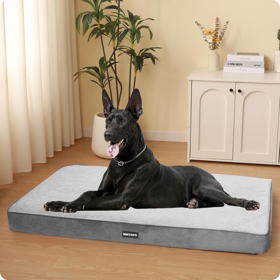 HMTOPE Orthopädisches Hundebett, 10cm Dicke Hundekissen für Grosse Hunde, Abnehmbar und Waschbar Hundematte, rutschfeste Unterseite, Wasserdichtes Innenfutter, 120 cm, Hellgrau