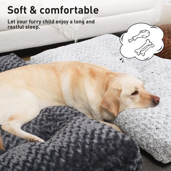 KSIIA Hundebett Grosse Hunde Waschbar, XL Hundekissen flauschig, Hundematte für große mittelgroße Hunde, rutschfeste Unterseite, Hundekorb Hundematratz Haustierbett Dunkelgrau 105x70cm