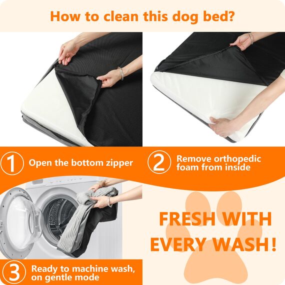 HMTOPE Orthopädisches Hundebett, 10cm Dicke Hundekissen für Grosse Hunde, Abnehmbar und Waschbar Hundematte, rutschfeste Unterseite, Wasserdichtes Innenfutter, 120 cm, Hellgrau