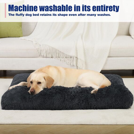 KSIIA Hundebett Grosse Hunde Waschbar, XXL Plüsch Hundekissen flauschig, 122x74cm, rutschfeste Unterseite, Hundematte für große, mittelgroße Hunde, Hundekorb Hundematratze Haustierbett Schattengrau