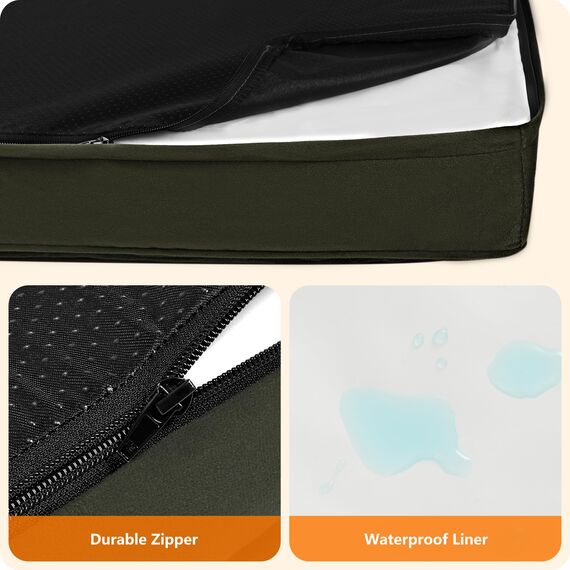 HMTOPE Orthopädisches Hundebett, 10cm Dicke Hundekissen für Grosse Hunde, Abnehmbar und Waschbar Hundematte, rutschfeste Unterseite, Wasserdichtes Innenfutter, 120 cm, Olivgrün