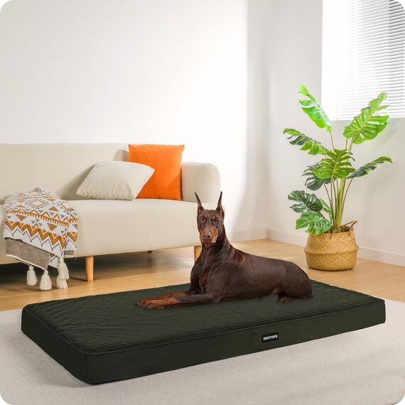 HMTOPE Orthopädisches Hundebett, 10cm Dicke Hundekissen für Grosse Hunde, Abnehmbar und Waschbar Hundematte, rutschfeste Unterseite, Wasserdichtes Innenfutter, 120 cm, Olivgrün