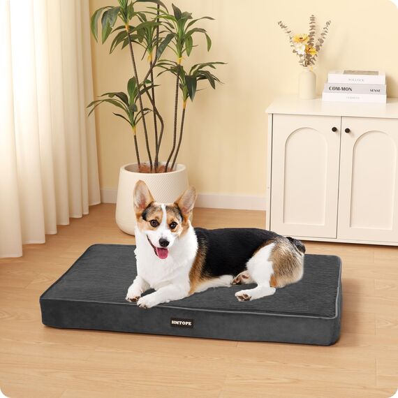 HMTOPE Orthopädisches Hundebett, 9cm Dicke Hundekissen für Mittelgroße Hunde, Abnehmbar und Waschbar Hundematte, rutschfeste Unterseite, Wasserdichtes Innenfutter, 91 cm, Dunkelgrau