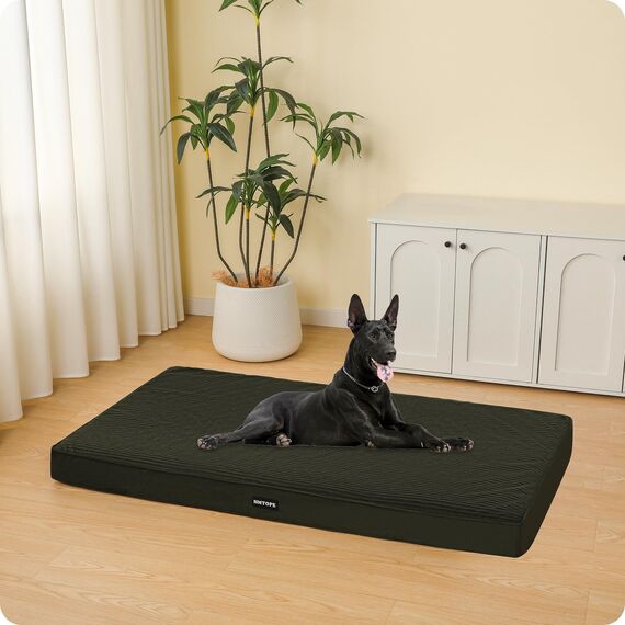 HMTOPE Orthopädisches Hundebett, 10cm Dicke Hundekissen für Grosse Hunde, Abnehmbar und Waschbar Hundematte, rutschfeste Unterseite, Wasserdichtes Innenfutter, 120 cm, Olivgrün
