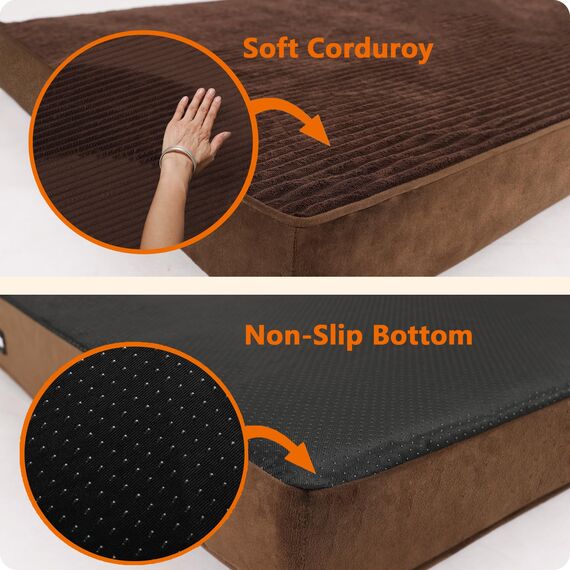 HMTOPE Orthopädisches Hundebett, 9cm Dicke Hundekissen für Mittelgroße Hunde, Abnehmbar und Waschbar Hundematte, rutschfeste Unterseite, Wasserdichtes Innenfutter, 91 cm, Braun
