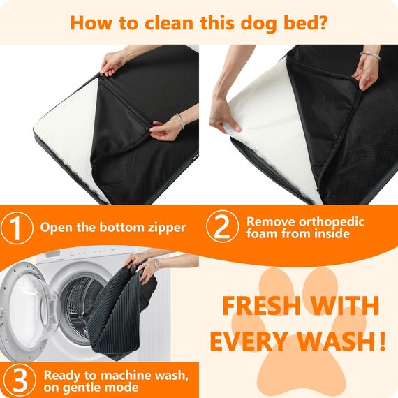 HMTOPE Orthopädisches Hundebett, 8cm Dicke Hundekissen für Kleine Hunde, Abnehmbar und Waschbar Hundematte, rutschfeste Unterseite, Wasserdichtes Innenfutter, 76 cm, Dunkelgrau