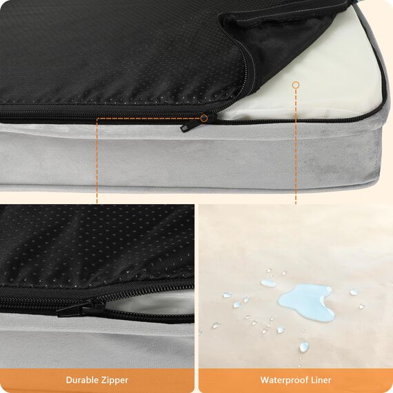 HMTOPE Orthopädisches Hundebett, 10cm Dicke Hundekissen für Mittelgroße Hunde, Grosse Hunde, Abnehmbar und Waschbar Hundematte, rutschfeste Unterseite, Wasserdichtes Innenfutter, 112 cm, Hellgrau