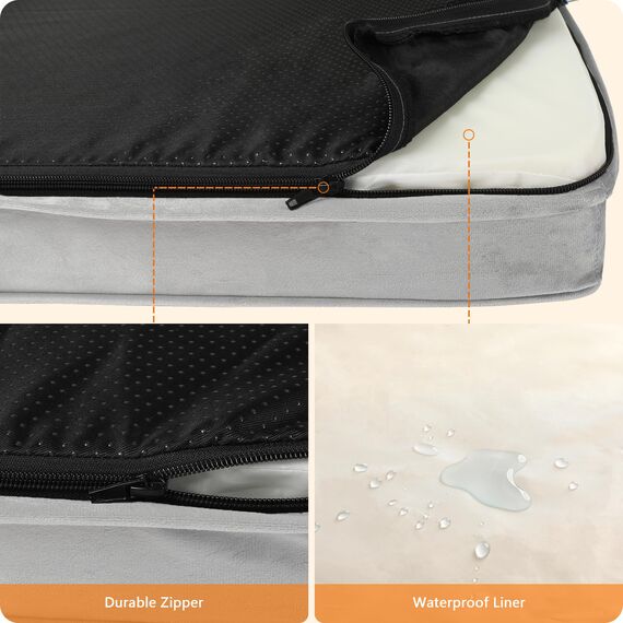 HMTOPE Orthopädisches Hundebett, 10cm Dicke Hundekissen für Grosse Hunde, Abnehmbar und Waschbar Hundematte, rutschfeste Unterseite, Wasserdichtes Innenfutter, 120 cm, Hellgrau