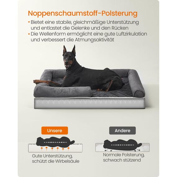 Feandrea Orthopädisches Hundebett, Hundekissen, Hundekorb, weiche Polsterung, Hundesofa, erhöhte Ränder, Bezug abnehmbar und waschbar, 120 x 85 x 18 cm, rutschfeste Unterseite, dunkelgrau PGW078G01V1