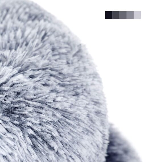 Feandrea Hundebett flauschig, Katzenbett, Donut Kissen, waschbar, Polsterung in der Mitte herausnehmbar, Langer Plüsch, 50 cm Durchmesser, Ombré-Grau PGW037G01