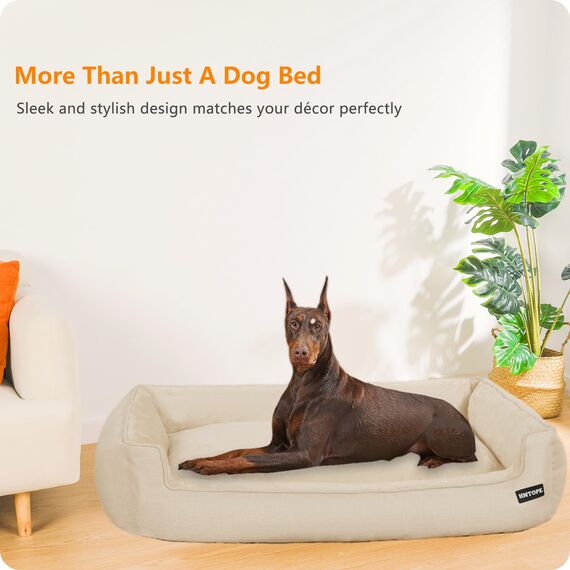 HMTOPE Hundebett, Hundesofa, Hundekissen, Hundekörbchen Abnehmbar und waschbar, Beige, 120 x 90 x 30 cm