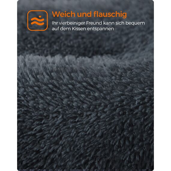 Feandrea Hundebett, Hundekissen, Flauschige Hundematte, Langer Plüsch, 80 x 50 cm, weiche Polsterung, maschinenwaschbar, multifunktional, dunkelgrau PGW201G02