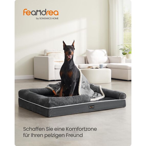 Feandrea Orthopädisches Hundebett, Hundekissen, Hundekorb, weiche Polsterung, Hundesofa, erhöhte Ränder, Bezug abnehmbar und waschbar, 120 x 85 x 18 cm, rutschfeste Unterseite, dunkelgrau PGW078G01V1