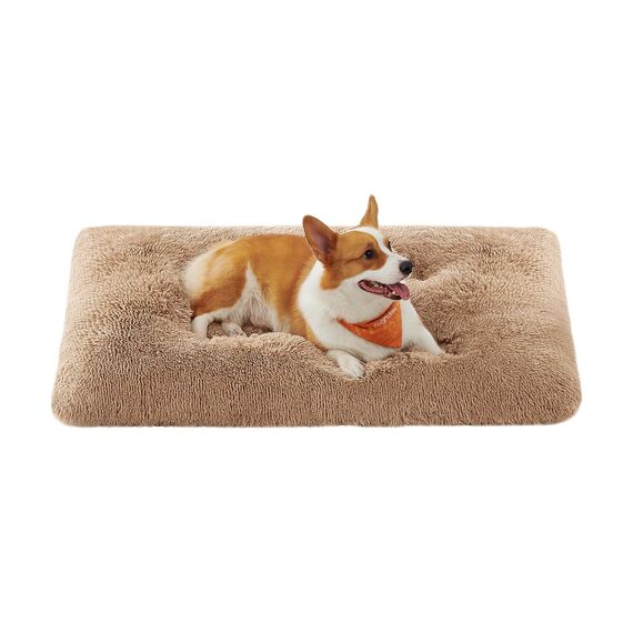 Feandrea Hundebett, Hundekissen, Flauschige Hundematte, Langer Plüsch, 110 x 73 cm, weiche Polsterung, waschbar, multifunktional, Kamelbraun PGW203K01