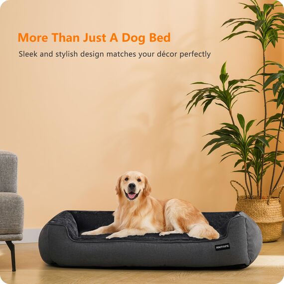 HMTOPE Hundebett, Hundesofa, Hundekissen, Hundekörbchen Abnehmbar und waschbar, Dunkelgrau, 110 x 86 x 26 cm