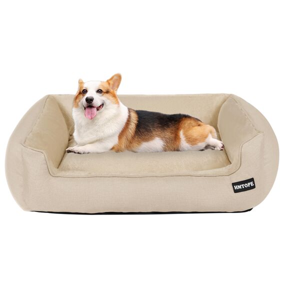 HMTOPE Hundebett, Hundesofa, Hundekissen, Hundekörbchen Abnehmbar und waschbar, Beige, 90 x 75 x 25 cm