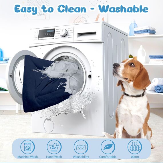 Baodan Hundebett Mittelgroße Hunde Waschbar, 90x60 cm Hundekissen Flauschig mit rutschfeste Unterseite, Hundebetten für Mittelgroße Hunde, Marineblau