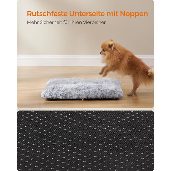 Feandrea Hundebett, Hundekissen, Flauschige Hundematte, Langer Plüsch, 65 x 45 cm, weiche Polsterung, maschinenwaschbar, multifunktional, Ombré-Grau PGW200G01