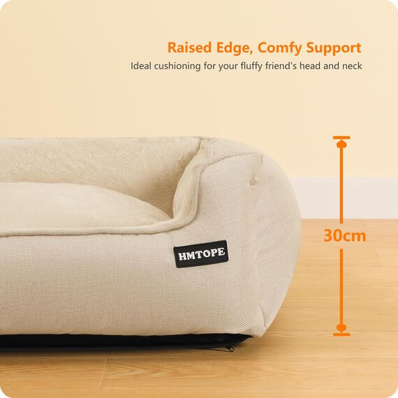 HMTOPE Hundebett, Hundesofa, Hundekissen, Hundekörbchen Abnehmbar und waschbar, Beige, 120 x 90 x 30 cm