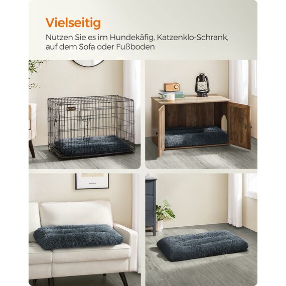 Feandrea Hundebett, Hundekissen, Flauschige Hundematte, Langer Plüsch, 95 x 60 cm, weiche Polsterung, maschinenwaschbar, multifunktional, dunkelgrau PGW202G02