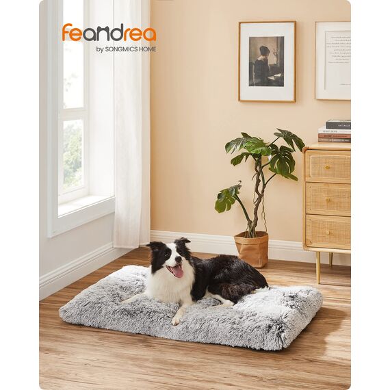 Feandrea Hundebett, Hundekissen, Flauschige Hundematte, Langer Plüsch, 110 x 73 cm, weiche Polsterung, waschbar, multifunktional, Ombré-Grau PGW203G01