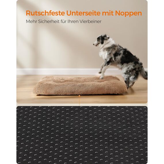 Feandrea Hundebett, Hundekissen, Flauschige Hundematte, Langer Plüsch, 122 x 74 cm, weiche Polsterung, waschbar, multifunktional, Kamelbraun PGW204K01