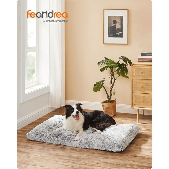 Feandrea Hundebett, Hundekissen, Flauschige Hundematte, Langer Plüsch, 105 x 68 cm, weiche Polsterung, waschbar, multifunktional, Ombré-Grau PGW206GA01