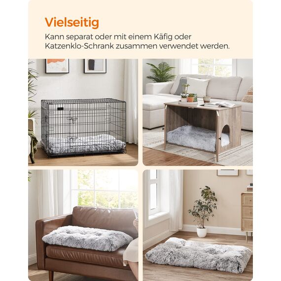 Feandrea Hundebett, Hundekissen, Flauschige Hundematte, Langer Plüsch, 110 x 73 cm, weiche Polsterung, waschbar, multifunktional, Ombré-Grau PGW203G01