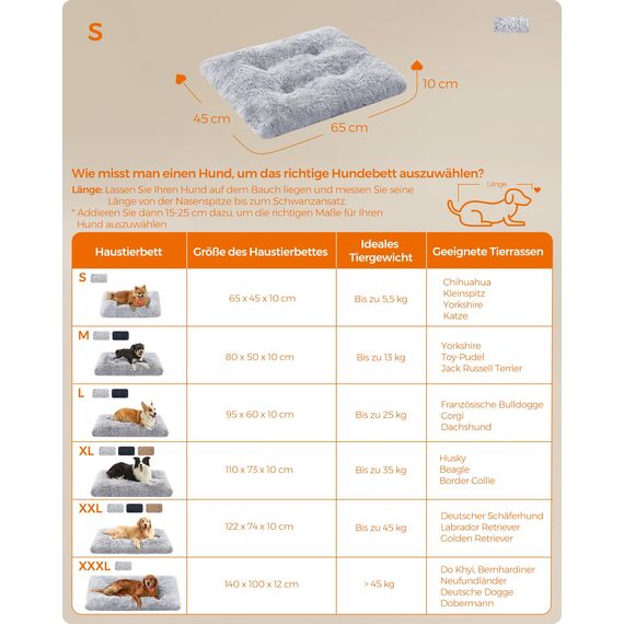 Feandrea Hundebett, Hundekissen, Flauschige Hundematte, Langer Plüsch, 65 x 45 cm, weiche Polsterung, maschinenwaschbar, multifunktional, Ombré-Grau PGW200G01