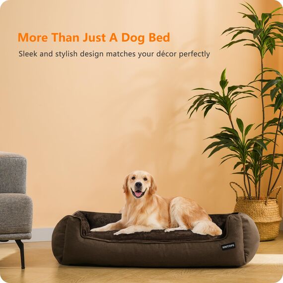 HMTOPE Hundebett, Hundesofa, Hundekissen, Hundekörbchen Abnehmbar und waschbar, Braun, 110 x 86 x 26 cm