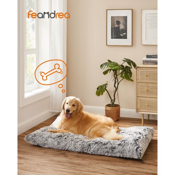 Feandrea Hundebett, Hundekissen, Flauschige Hundematte, Langer Plüsch, 122 x 74 cm, weiche Polsterung, waschbar, multifunktional, Ombré-Grau PGW204G01