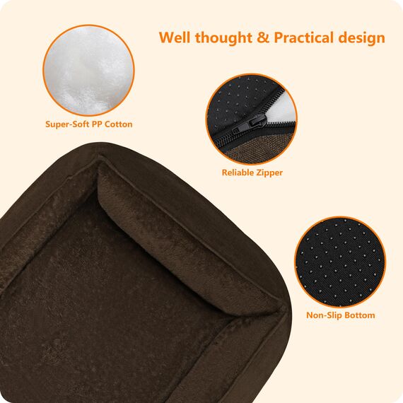 HMTOPE Hundebett, Hundesofa, Hundekissen, Hundekörbchen Abnehmbar und waschbar, Braun, 90 x 75 x 25 cm