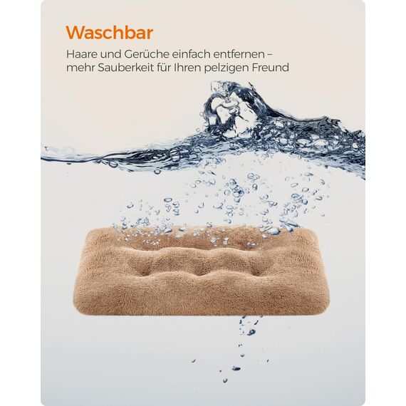 Feandrea Hundebett, Hundekissen, Flauschige Hundematte, Langer Plüsch, 122 x 74 cm, weiche Polsterung, waschbar, multifunktional, Kamelbraun PGW204K01