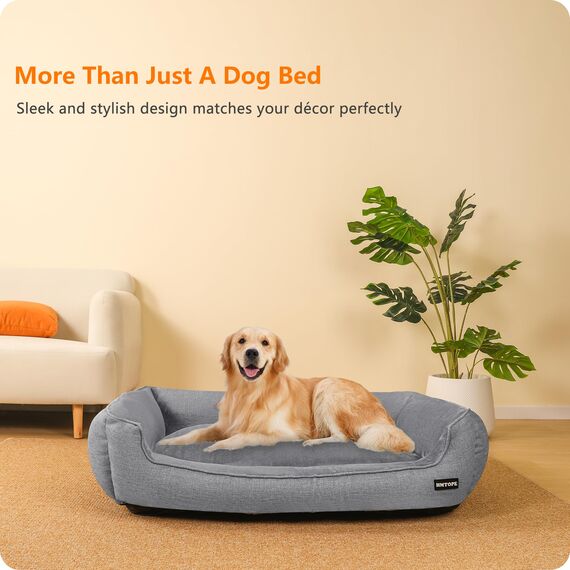 HMTOPE Hundebett, Hundesofa, Hundekissen, Hundekörbchen Abnehmbar und waschbar, Hellgrau, 110 x 86 x 26 cm