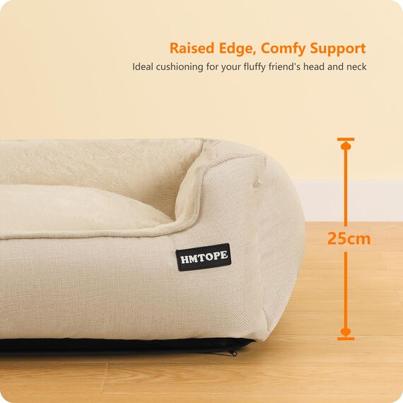 HMTOPE Hundebett, Hundesofa, Hundekissen, Hundekörbchen Abnehmbar und waschbar, Beige, 90 x 75 x 25 cm